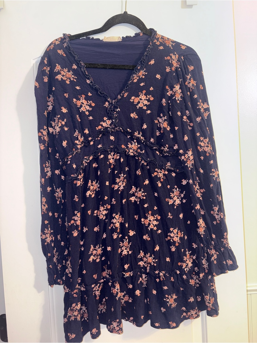 Women's Altar’d State Navy Floral Long-Sleeve V-Neck Dress
